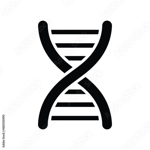 Simple black DNA double helix icon representing genetics, biology, and molecular science. A clean vector graphic illustration for scientific concepts