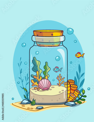 Colorful Oceanarium Scene with a Closed Jar