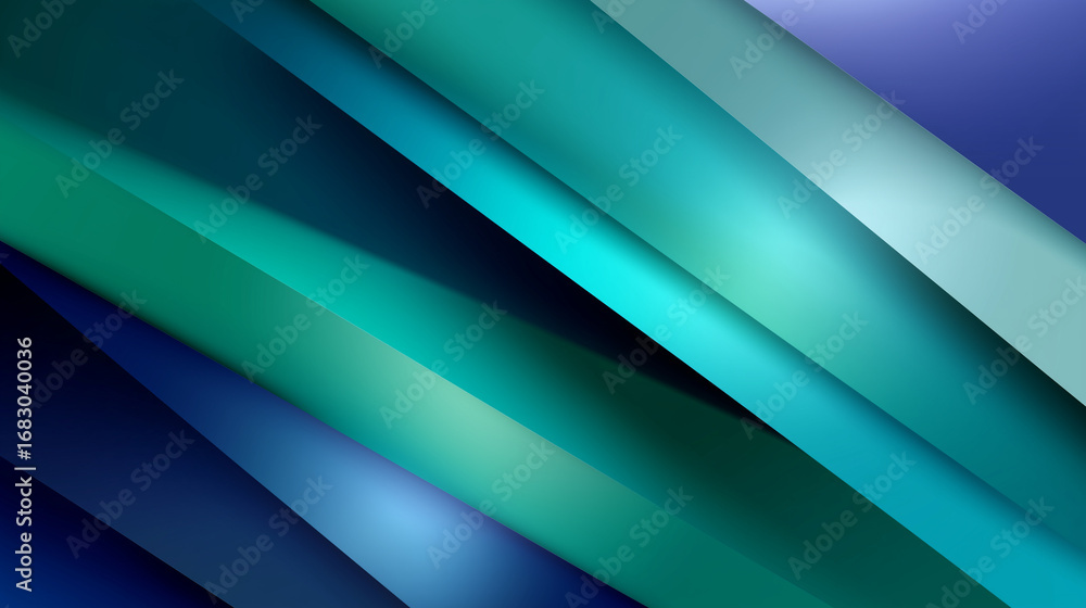 Fototapeta premium Smooth layered gradient bands of blue-green tones, angled across the frame to create dynamic energy, with a muted band reserved for typography.