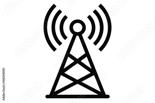 Broadcasting radio tower with signal waves, vector icon