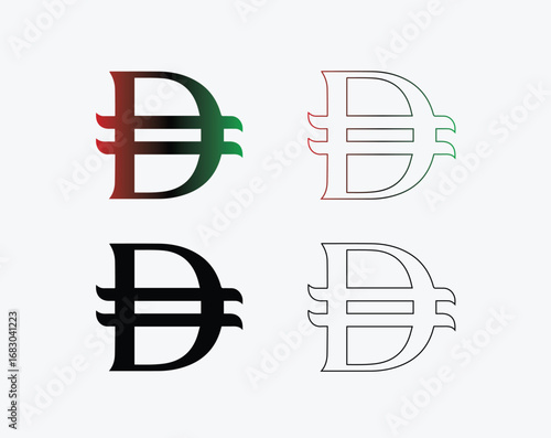 UAE Dirham (AED) currency symbol vector in both black and color styles. Ideal for finance, banking, forex, Dubai economy, and business design. EPS format for print, web, and mobile apps