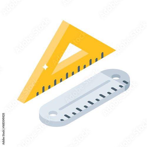 Visually appealing isometric icon of ruler measuring scales
