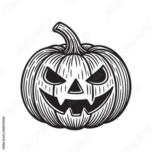 Detailed Black and White Sketch of halloween pumpkin generative ai image