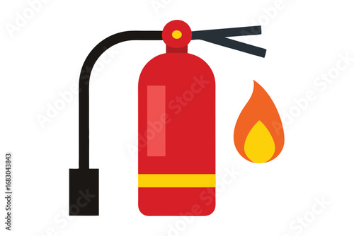 Fire extinguisher and flame icon for safety and protection.