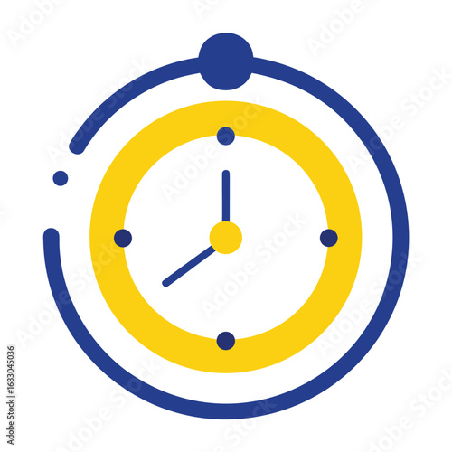 Modern Clock Icon in Blue and Yellow Circular Design on White Background