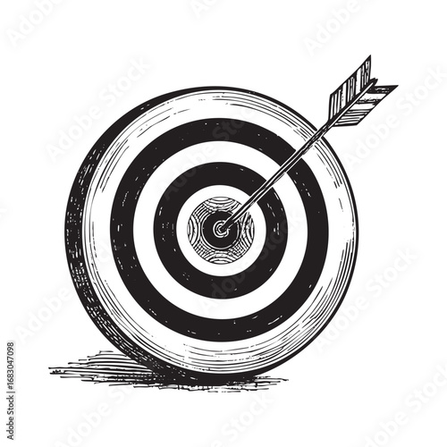 Black and white arrow on bullseye target illustration silhouette
