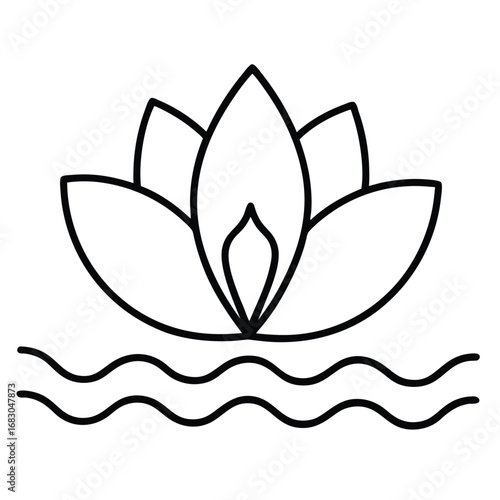 Elegant Lotus Flower Line Art Vector Illustration Design