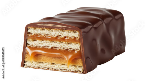 Chocolate bar with caramel and wafer layers
