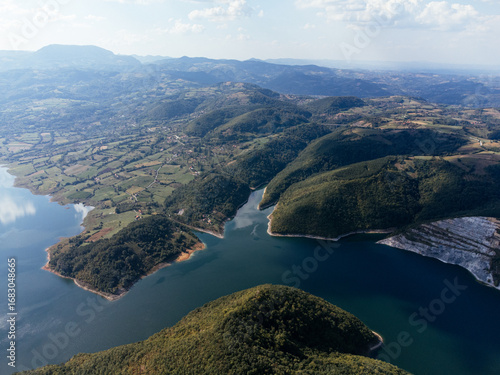 Wallpaper Mural Aerial view of Rovni Lake reservoir and surrounding hilly landscape in Serbia. g. Torontodigital.ca