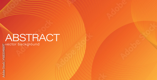 Wavy orange abstract geometric vector background with thin lines and circles