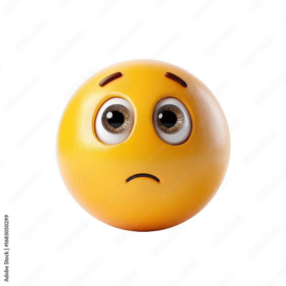 Sad emoticon 3D rendering yellow face unhappy mood digital art