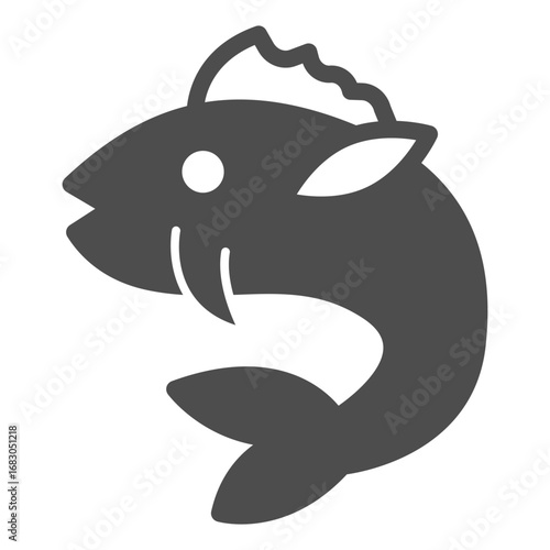 Catfish with whiskers solid icon, japanese food concept. Vector graphics. Fish, seafood sign on white background, glyph style icon for mobile or web design.