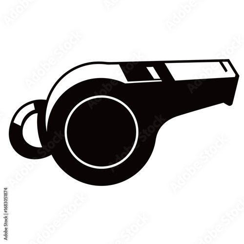 black and white vector silhouette of a whistle on a white background