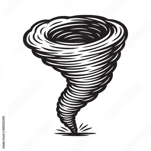 tornado sketch engraving generative ai vector illustration. Scratch board imitation. Black and white image.