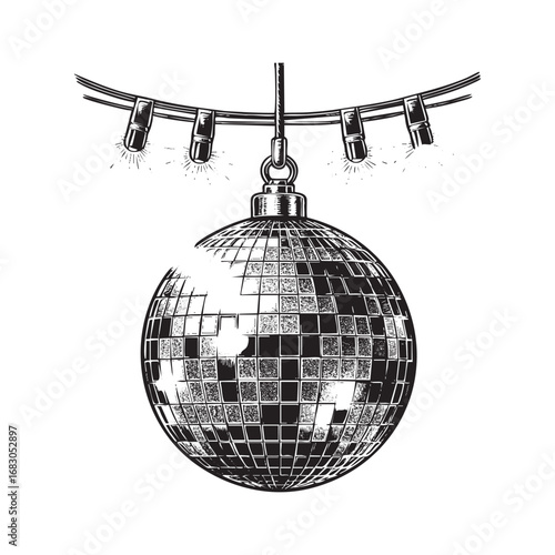 Illustration of	disco ball in Black and White