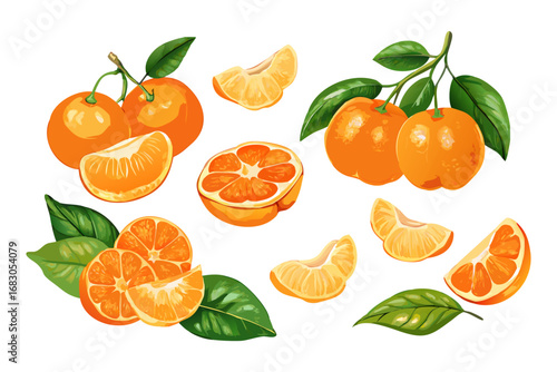 Fresh orange. Big vector collection of fresh oranges. Orange fruit isolated on white background.

