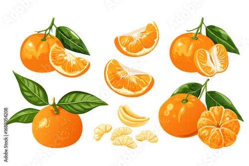 Fresh orange. Big vector collection of fresh oranges. Orange fruit isolated on white background.
