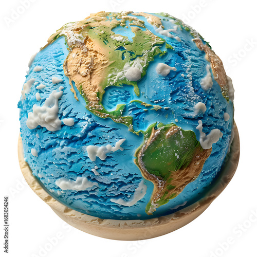 Cream Ice Scoop Shaped Like Globe Earth Continents Oceans Symbol Global Business Summer Template Branding Social Media Poster Banner Marketing Ecommerce Web Print Copy Space SEO Optimized Clean Simple