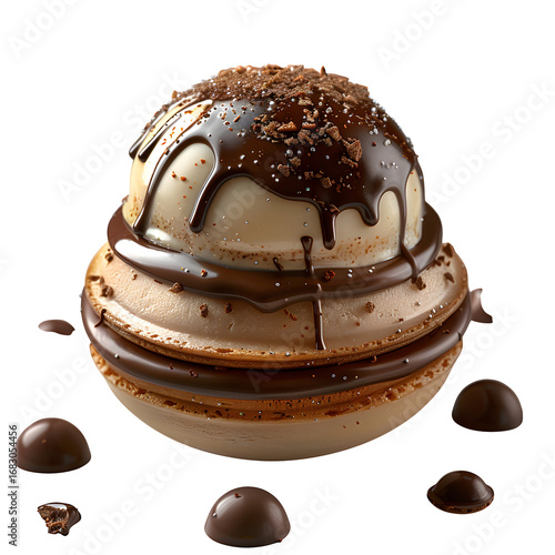 Cream Chocolate Cookie Rings Like Saturn Surreal Food Art Isolated Transparent Background Ice Web Print Copy Space Template Branding Social Media Poster Banner Marketing Ecommerce SEO Optimized Tidy