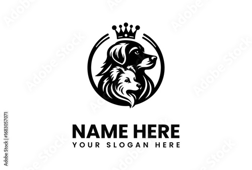 Royal Dog Duo Logo Featuring Crown and Circular Frame Design.