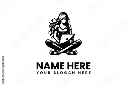 Silhouette of a Woman Working on Laptop in Lotus Position.