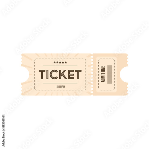 Vintage style admit one ticket with retro rays background. Vector illustration for cinema, concert, theater, or event design.