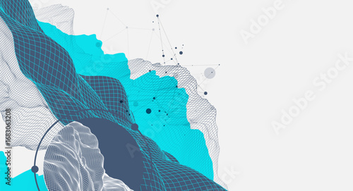 The abstract wave is made in a frame style. Template for science and technology presentation. Vector art.