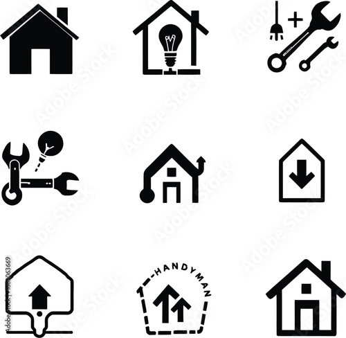 Home repair handyman service icons vector set for maintenance renovation and construction projects design