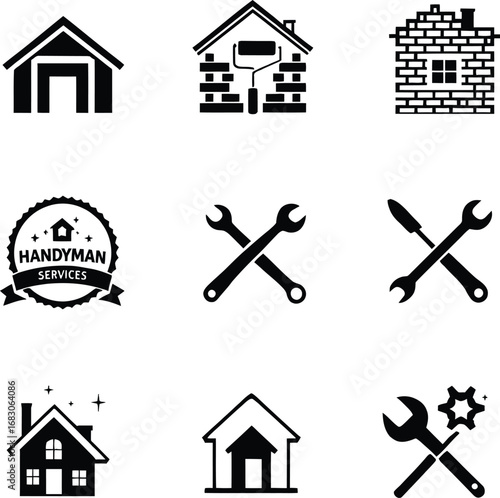 Handyman services logo design vector illustration for home repair and construction business branding icon set