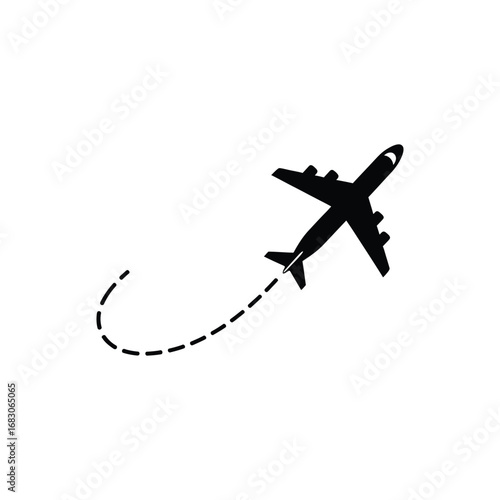 Airplane Taking Off Flight Path Icon - Simple Vector Illustration