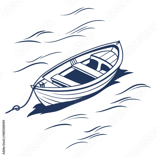 Vector art of a simple rowboat floating on the water, , a classic nautical illustration of a boat for fishing and transport on the sea