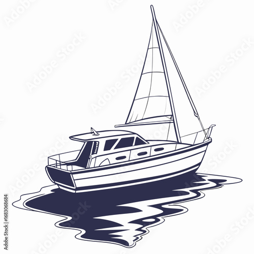 Vector art of sailboat on the water, a symbol of nautical adventure, summer vacations, and leisurely cruises, perfect for travel and maritime themes