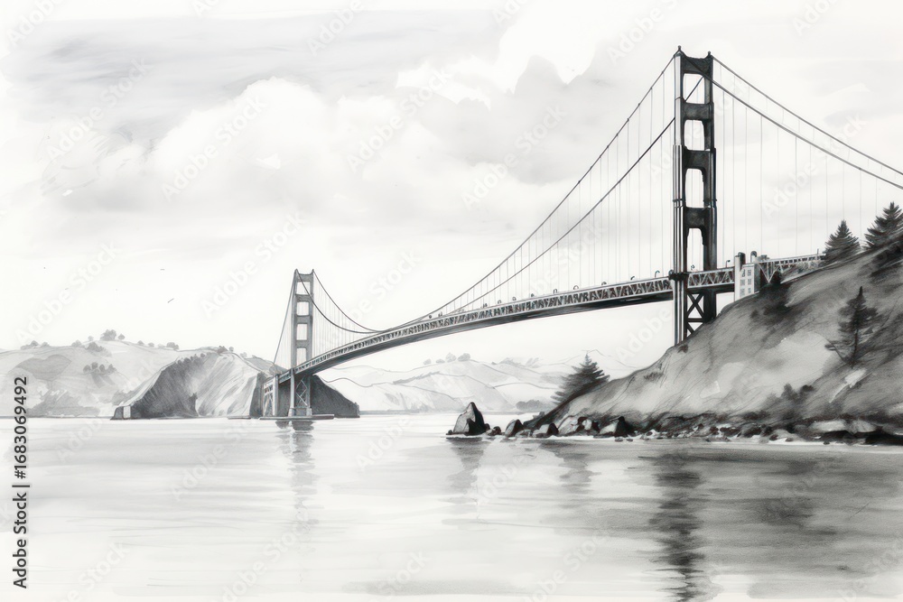 Naklejka premium Golden Gate Bridge bridge landscape sketch.