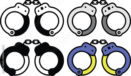 Collection of four pairs of handcuffs in different styles and colors