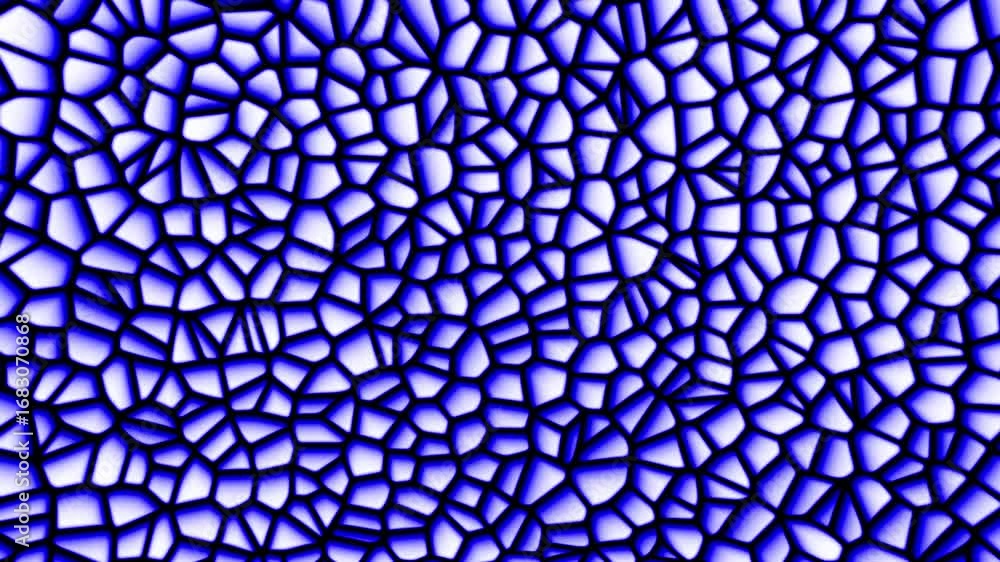 Abstract blue geometric cellular mosaic with pulsating light in a seamless loop background