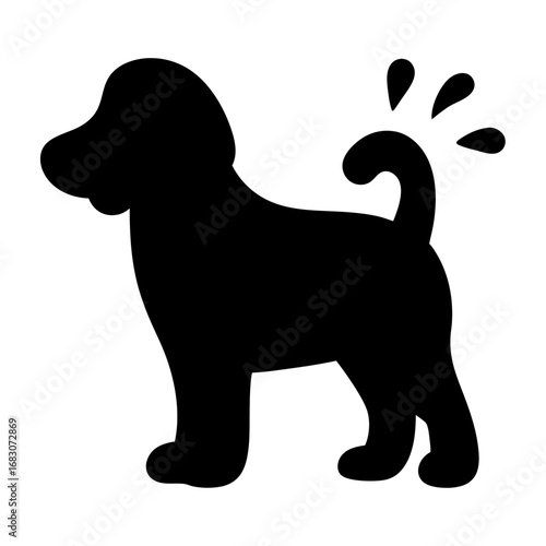 Simple black silhouette of a happy dog wagging its tail vigorously