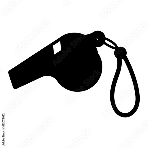 Black silhouette image of a referee whistle with lanyard and small diamond