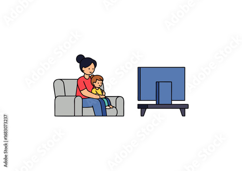 icon of mom and child watching TV together