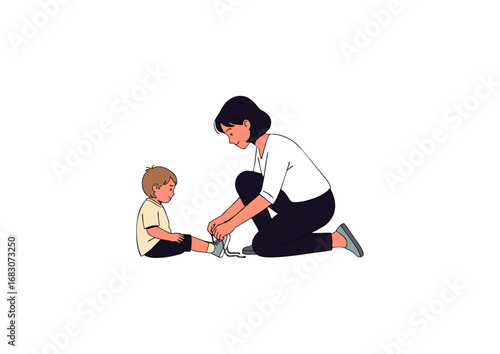 icon of mother tying her child’s shoes