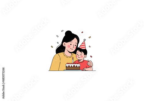 icon of mother celebrating birthday with her child