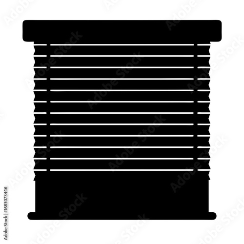 Silhouette of horizontal window blinds or shades offering room darkening capabilities