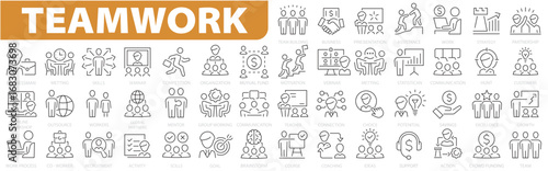 Business teamwork icon set. Team work, business cooperation, work group, human resources line icon collection. Vector illustration