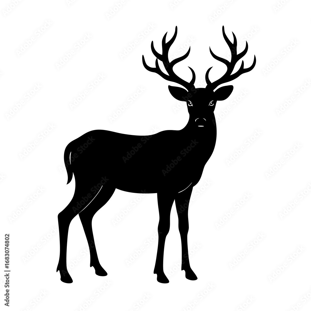 Obraz premium Black Silhouette of a Stag with Antlers on White Background