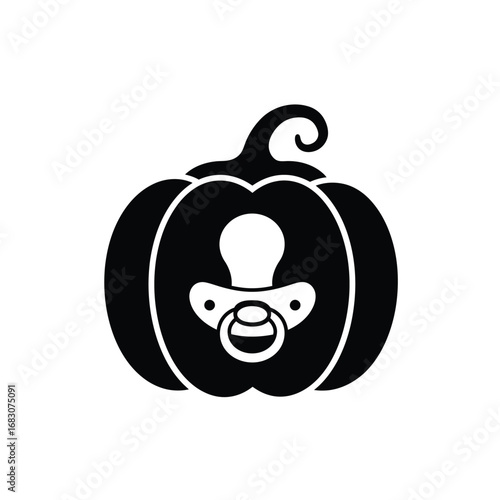 Black pumpkin with pacifier icon white background