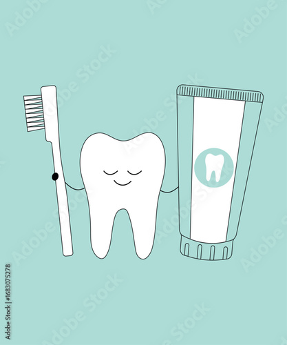 Toothbrush, kawaii, color vector illustration for children, cartoon style