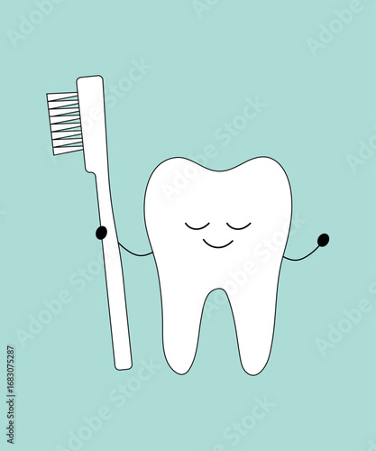 Toothbrush, kawaii, color vector illustration for children, cartoon style