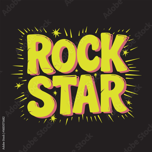Rock Star Retro Typography tshirt Design, Bold Groovy Lettering in Vintage Style, Creative Music T-shirt Text Illustration
