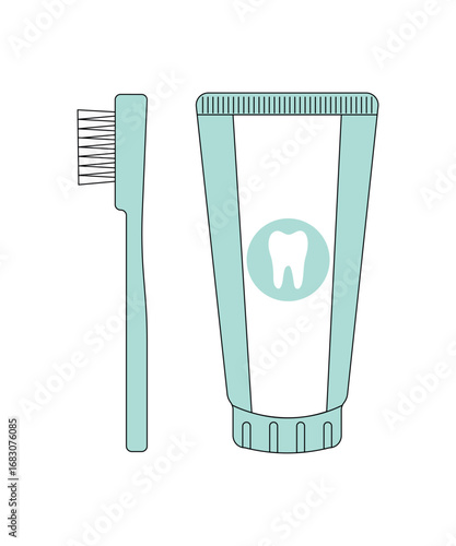 toothpaste and tooth brush, color vector illustration, cartoon style