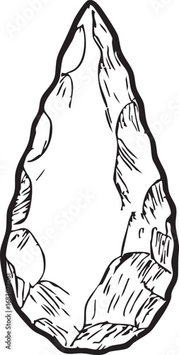 Flint hand axe stone tool with chipped edges