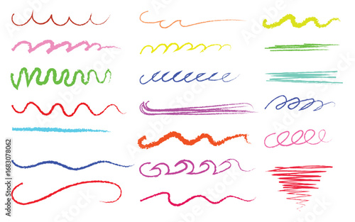 Colorful hand drawn lines on white page